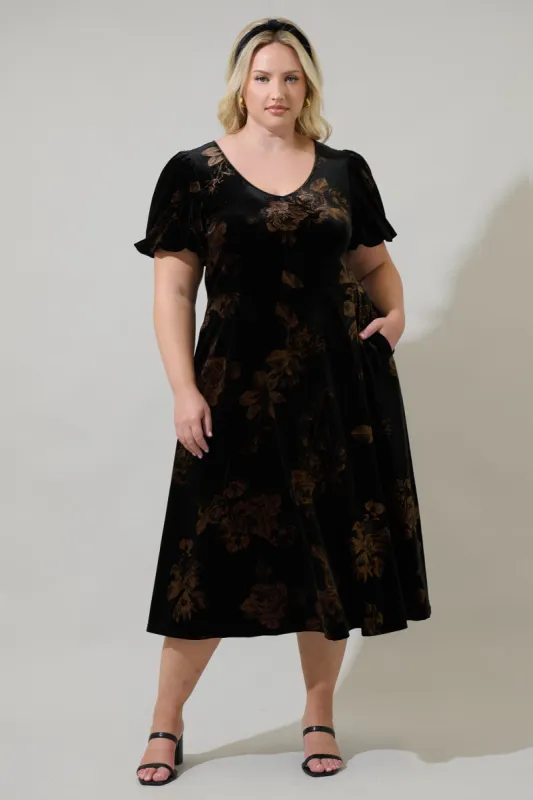 Ace Floral Abrina Velvet Midi Dress Curve sold by Sugarlips