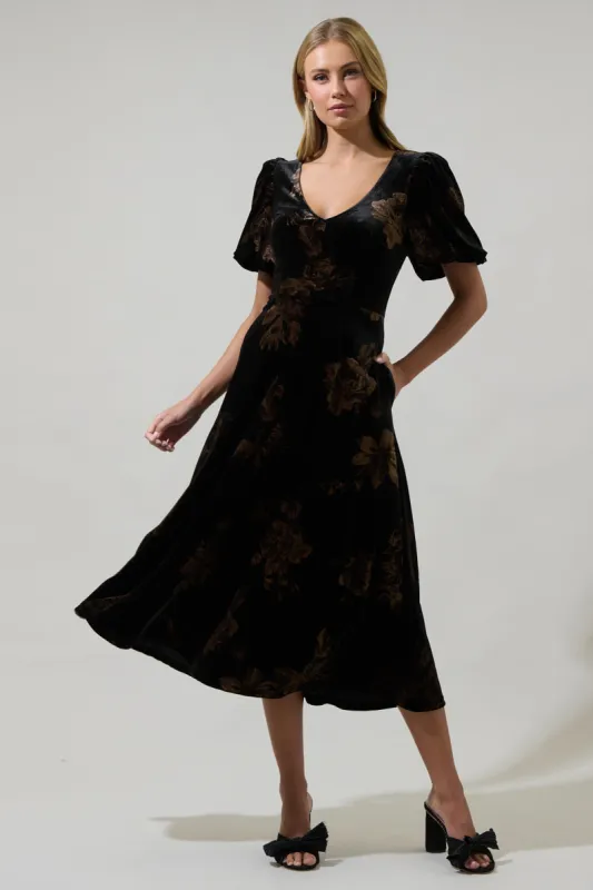 Ace Floral Abrina Velvet Midi Dress sold by Sugarlips