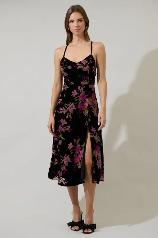 Sylvia Floral Midnight Parting Ways Midi Dress sold by Sugarlips