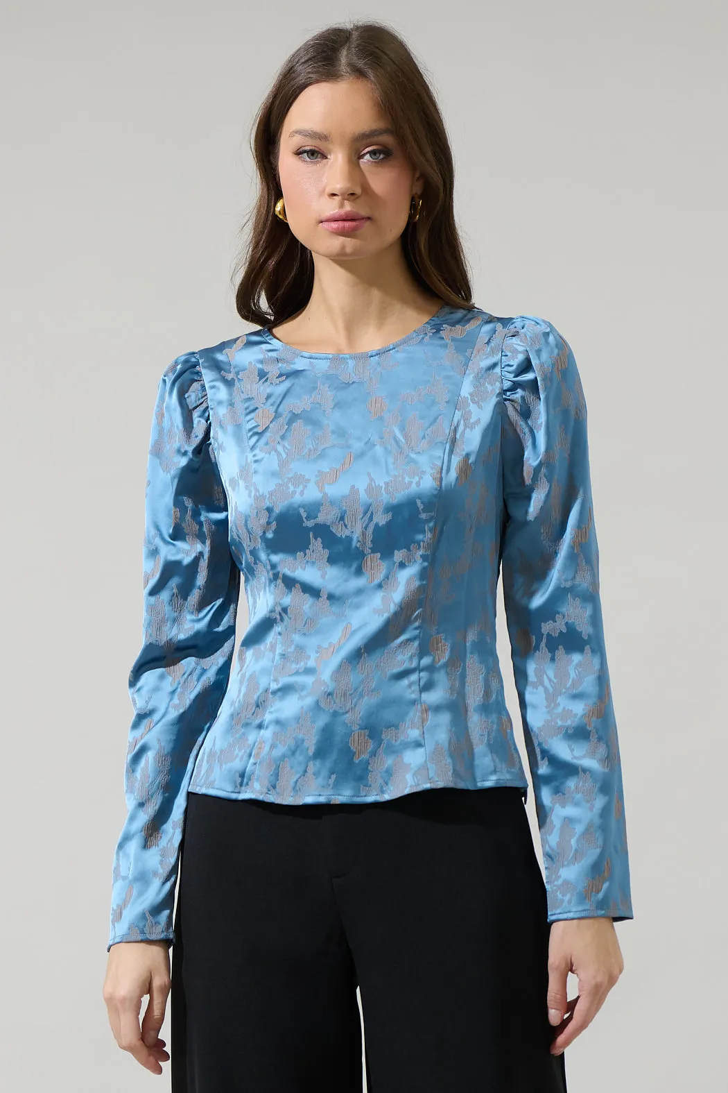 Beath Floral Luley Satin Long Sleeve Top sold by Sugarlips
