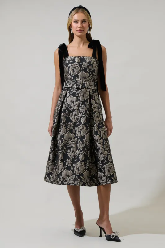 Lyla Jacquard Floral Dina Pleated Midi Dress sold by Sugarlips