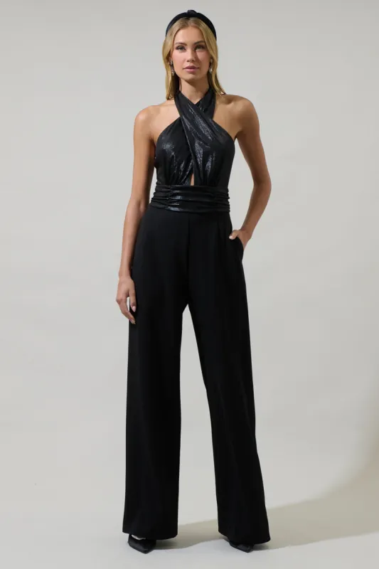 Rosaline Metallic Halter Neck Jumpsuit sold by Sugarlips