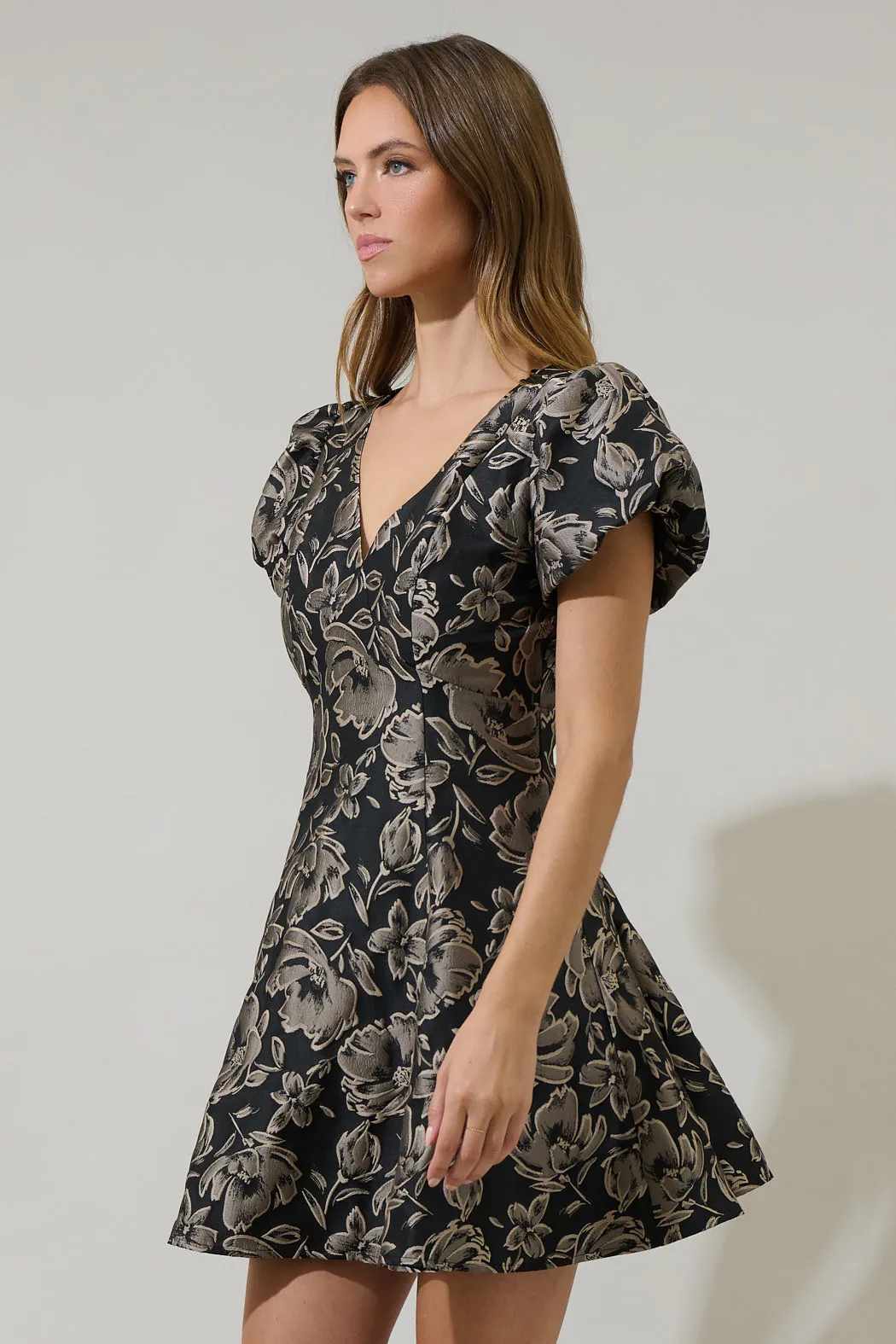 Lyla Jacquard Floral Lara Flare Mini Dress sold by Sugarlips product image thumbnail 4
