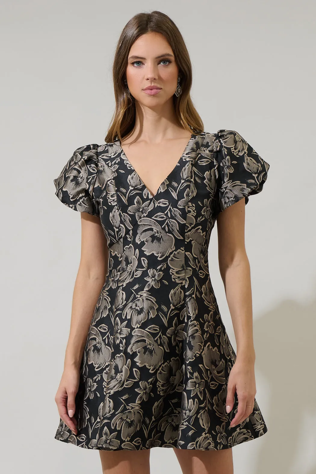 Lyla Jacquard Floral Lara Flare Mini Dress sold by Sugarlips product image thumbnail 2