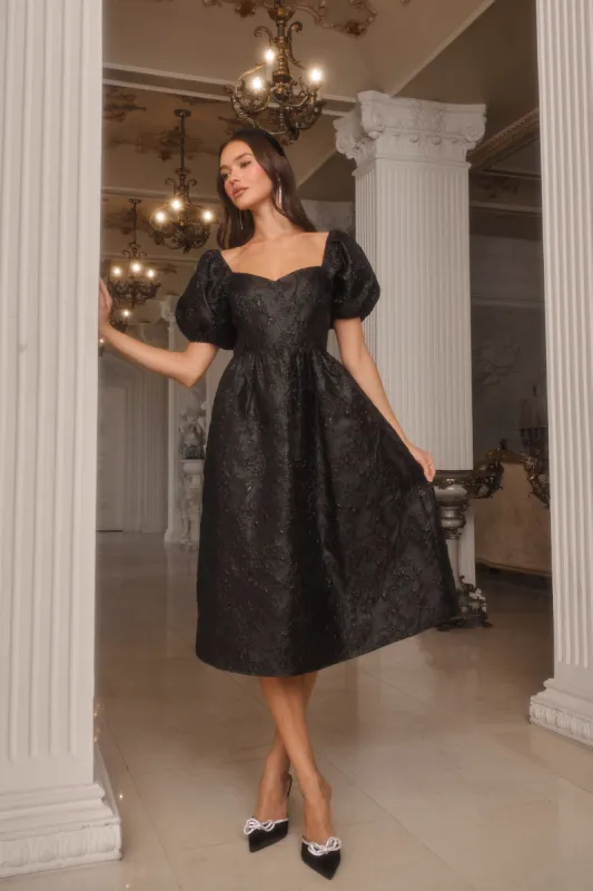 Danica Jacquard Alessi Puff Sleeve Midi Dress sold by Sugarlips