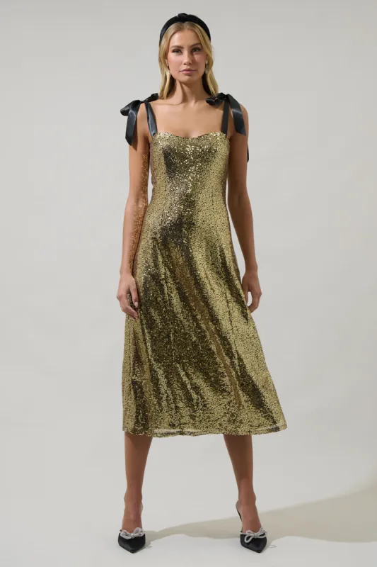 Adelisa Sequin Tie Strap Midi Dress sold by Sugarlips