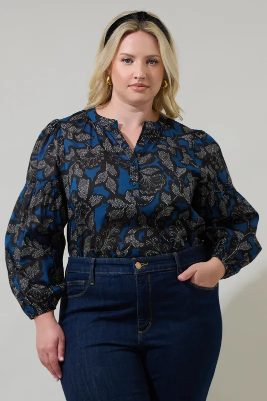 Aurina Floral Jamille Split Neck Poplin Top Curve sold by Sugarlips