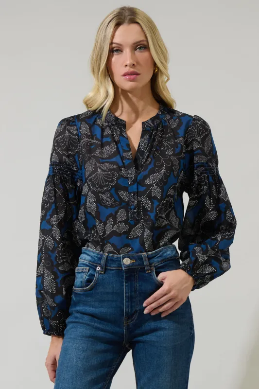 Aurina Floral Jamille Split Neck Poplin Top sold by Sugarlips