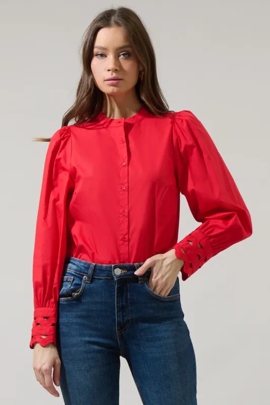 Ziana Button Down Ric Rac Trim Shirt sold by Sugarlips