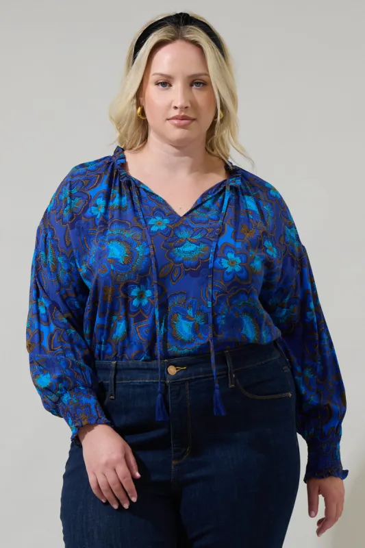 Bluford Floral Weylin Split Neck Tassel Blouse Curve made by Sugarlips