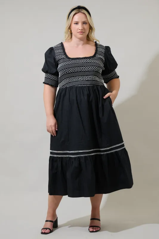 Carlene Smocked Stitch Midi Dress Curve sold by Sugarlips