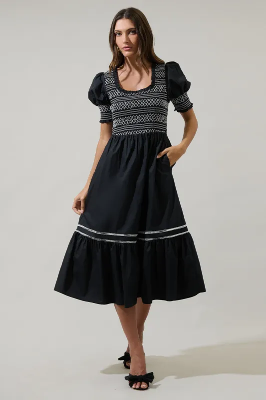 Carlene Smocked Stitch Midi Dress sold by Sugarlips