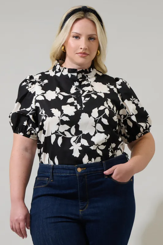 Mableton Floral Miraya Mock Neck Poplin Top Curve sold by Sugarlips