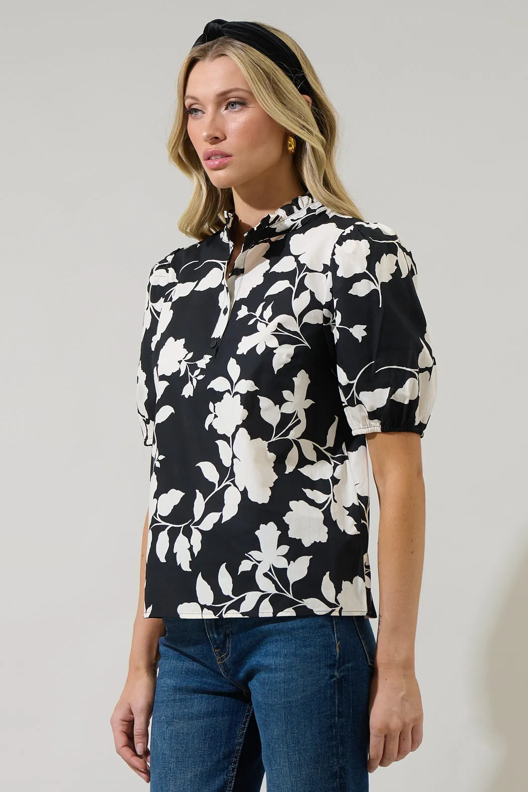 Mableton Floral Miraya Mock Neck Poplin Top sold by Sugarlips product image thumbnail 3