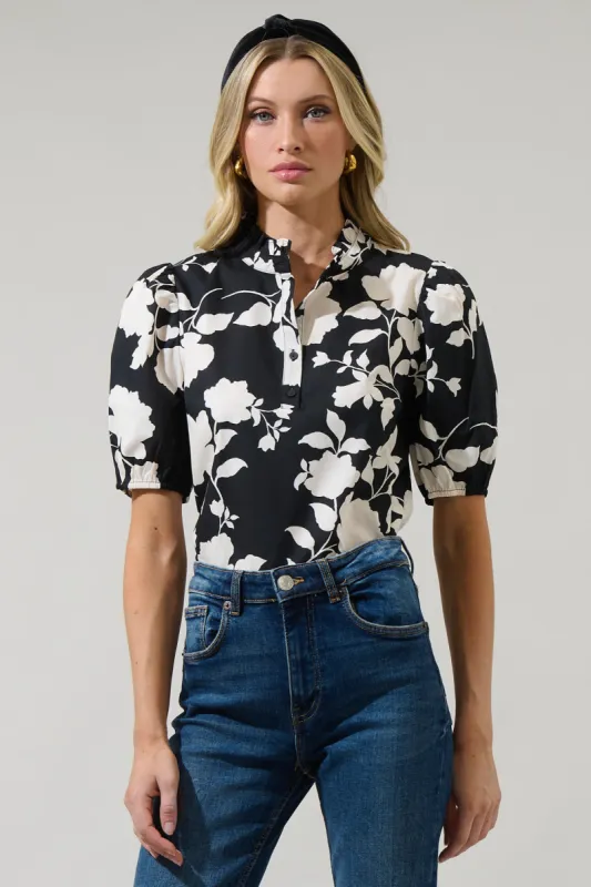 Mableton Floral Miraya Mock Neck Poplin Top sold by Sugarlips