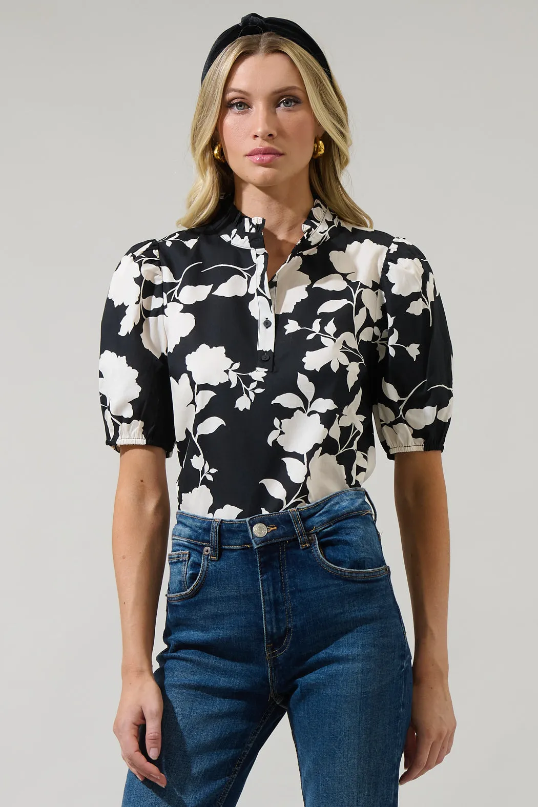 Mableton Floral Miraya Mock Neck Poplin Top sold by Sugarlips