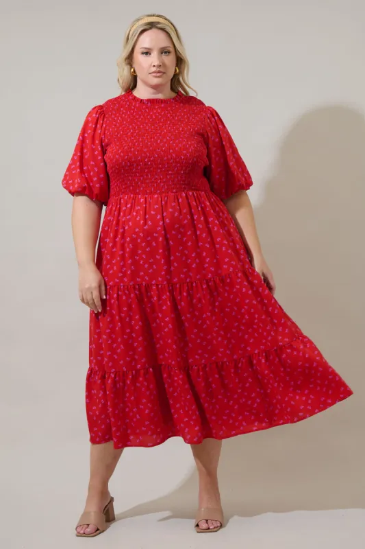 Tayla Bow Frazier Smocked Tiered Midi Dress Curve sold by Sugarlips