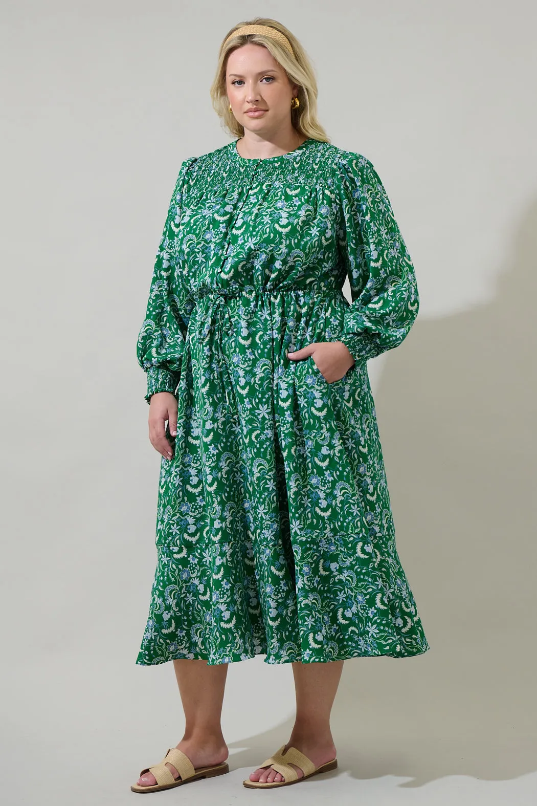 Cabana Baudelaire Floral Keila Smocked Midi Dress Curve sold by Sugarlips product image thumbnail 3