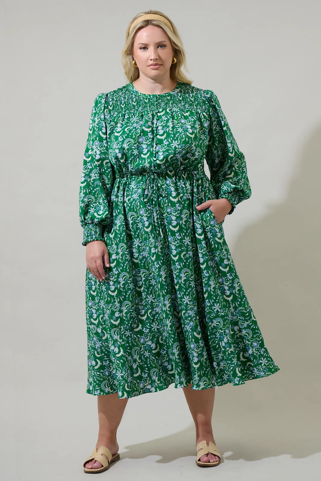 Cabana Baudelaire Floral Keila Smocked Midi Dress Curve sold by Sugarlips