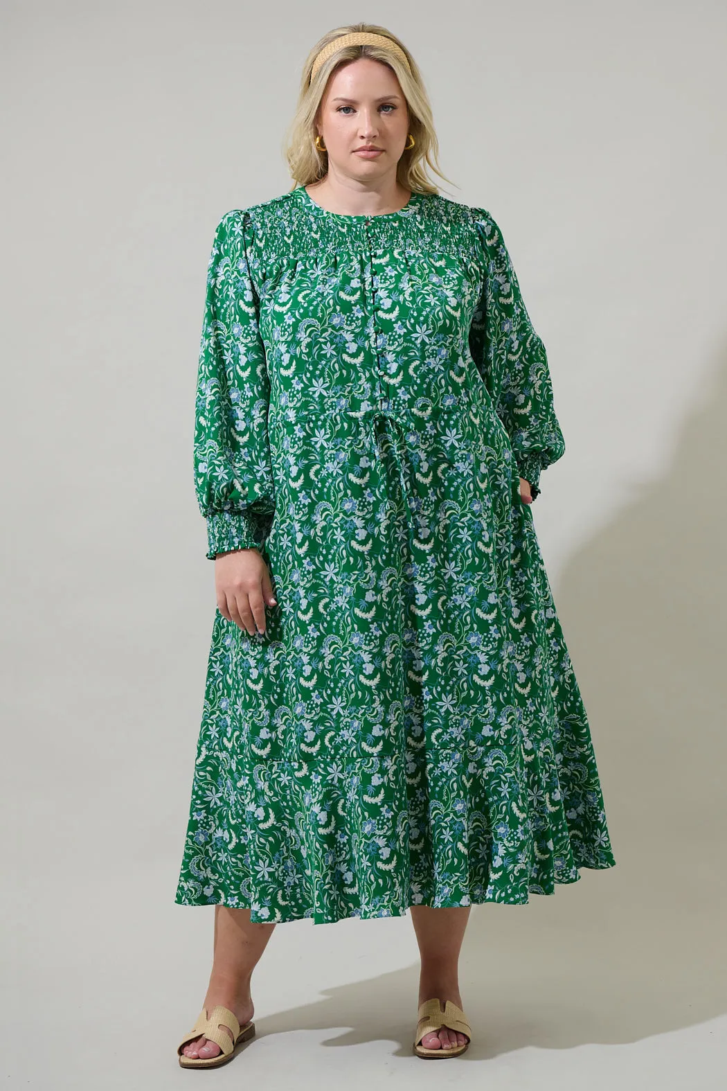 Cabana Baudelaire Floral Keila Smocked Midi Dress Curve sold by Sugarlips product image thumbnail 4