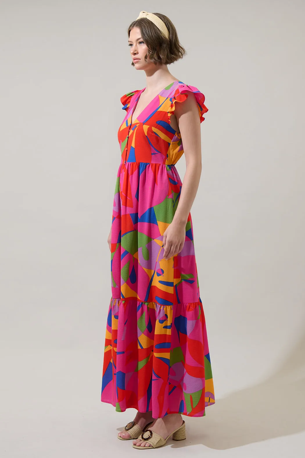 Soleil Abstract Evianna Button Down Flutter Maxi Dress sold by Sugarlips product image thumbnail 3