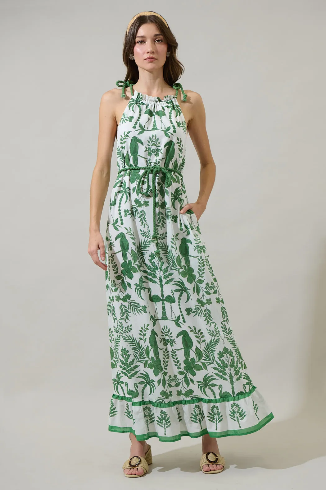 Kimana Floral Halter Neck Maxi Dress sold by Sugarlips