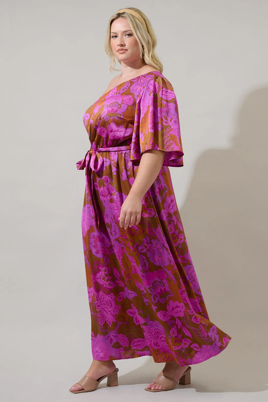 Lorian Floral Meara One Shoulder Satin Maxi Dress Curve sold by Sugarlips product image thumbnail 3