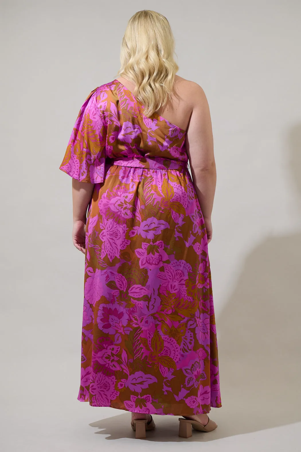 Lorian Floral Meara One Shoulder Satin Maxi Dress Curve sold by Sugarlips product image thumbnail 2