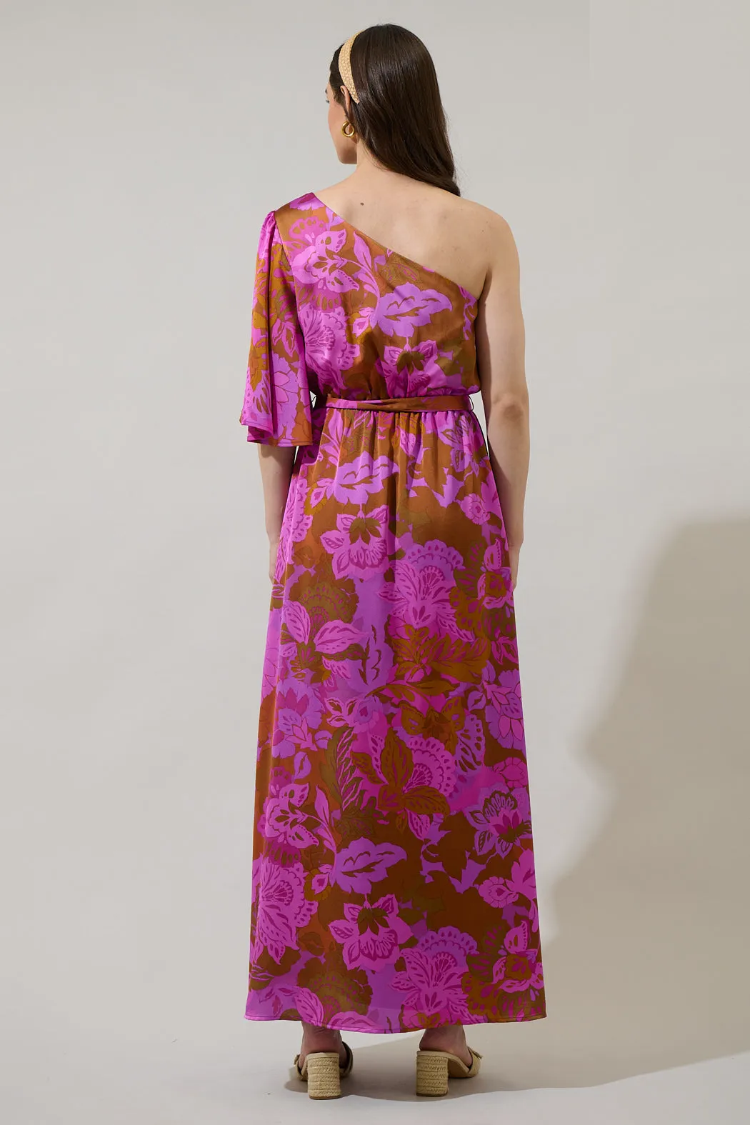 Lorian Floral Meara One Shoulder Satin Maxi Dress sold by Sugarlips product image thumbnail 2