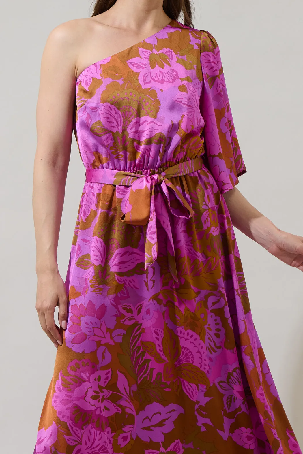 Lorian Floral Meara One Shoulder Satin Maxi Dress sold by Sugarlips product image thumbnail 4