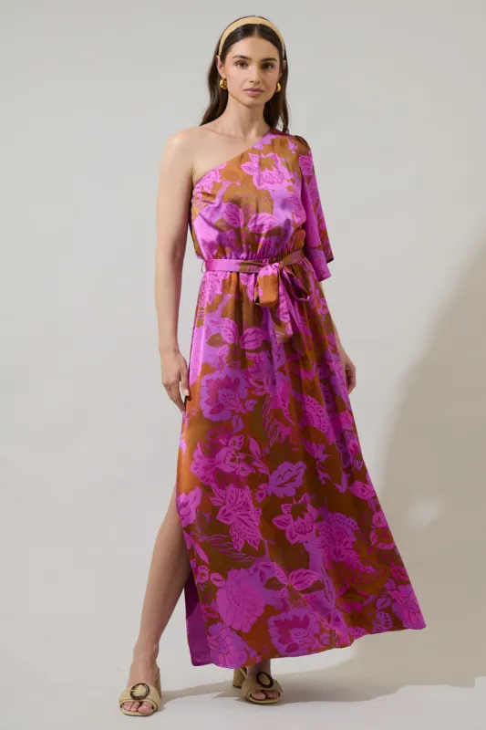 Lorian Floral Meara One Shoulder Satin Maxi Dress sold by Sugarlips
