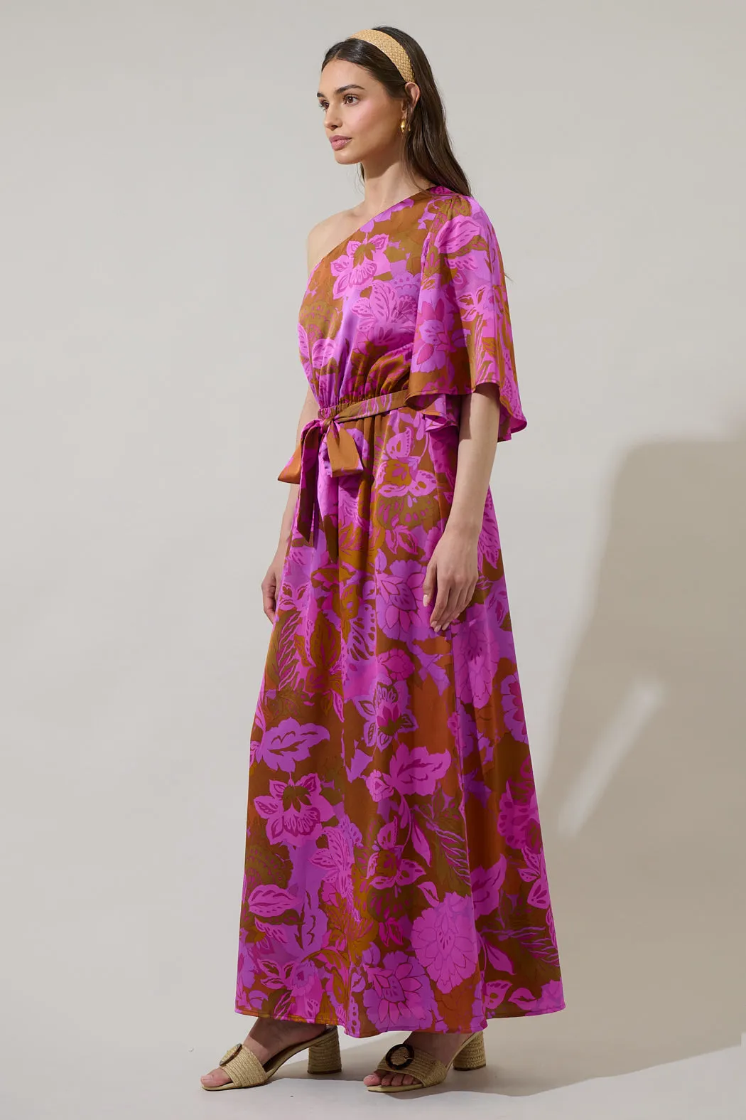 Lorian Floral Meara One Shoulder Satin Maxi Dress sold by Sugarlips product image thumbnail 3