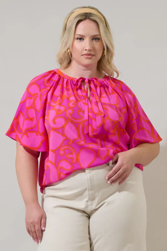 Inara Floral Roxette Raglan Tie Neck Blouse Curve made by Sugarlips