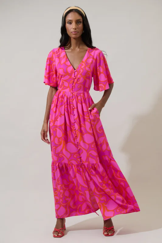 Inara Floral Pismo Button Down Flutter Maxi Dress sold by Sugarlips