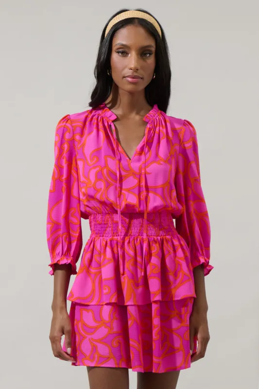 Inara Floral Starla Smocked Tiered Mini Dress sold by Sugarlips