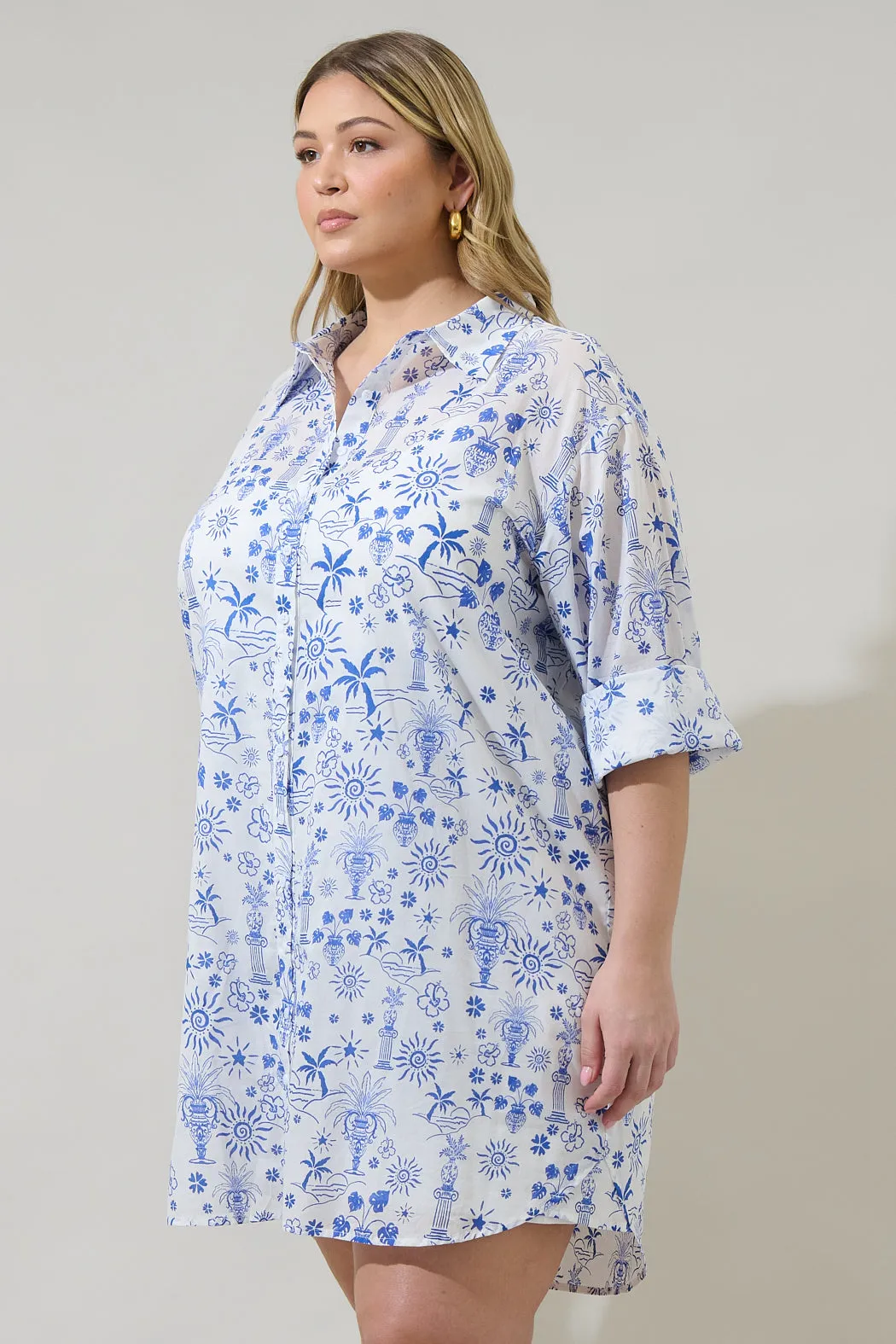 Azul Tropics Luba Oversized Shirt Mini Dress Curve sold by Sugarlips product image thumbnail 3