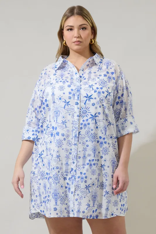 Azul Tropics Luba Oversized Shirt Mini Dress Curve sold by Sugarlips