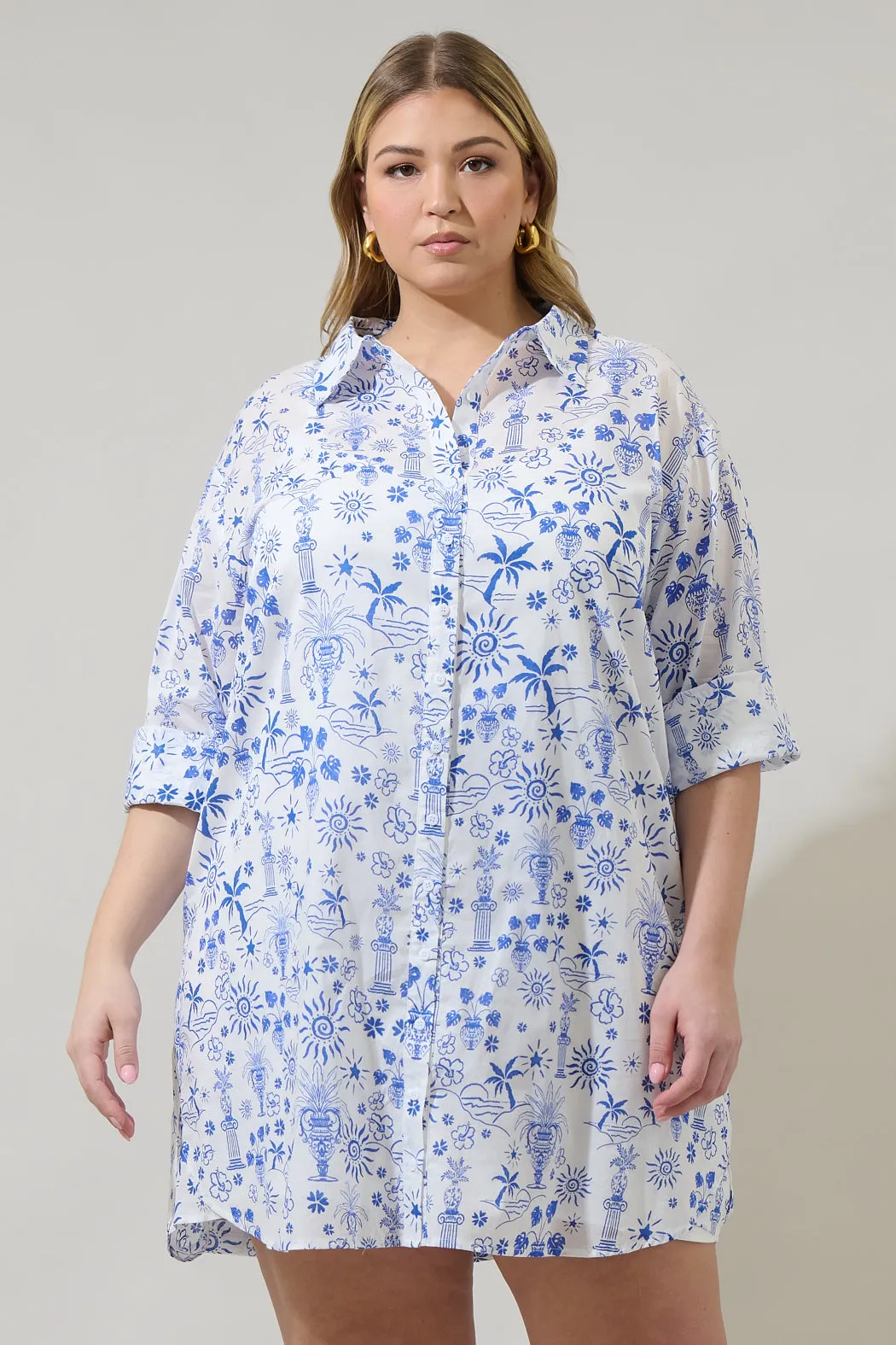 Azul Tropics Luba Oversized Shirt Mini Dress Curve sold by Sugarlips