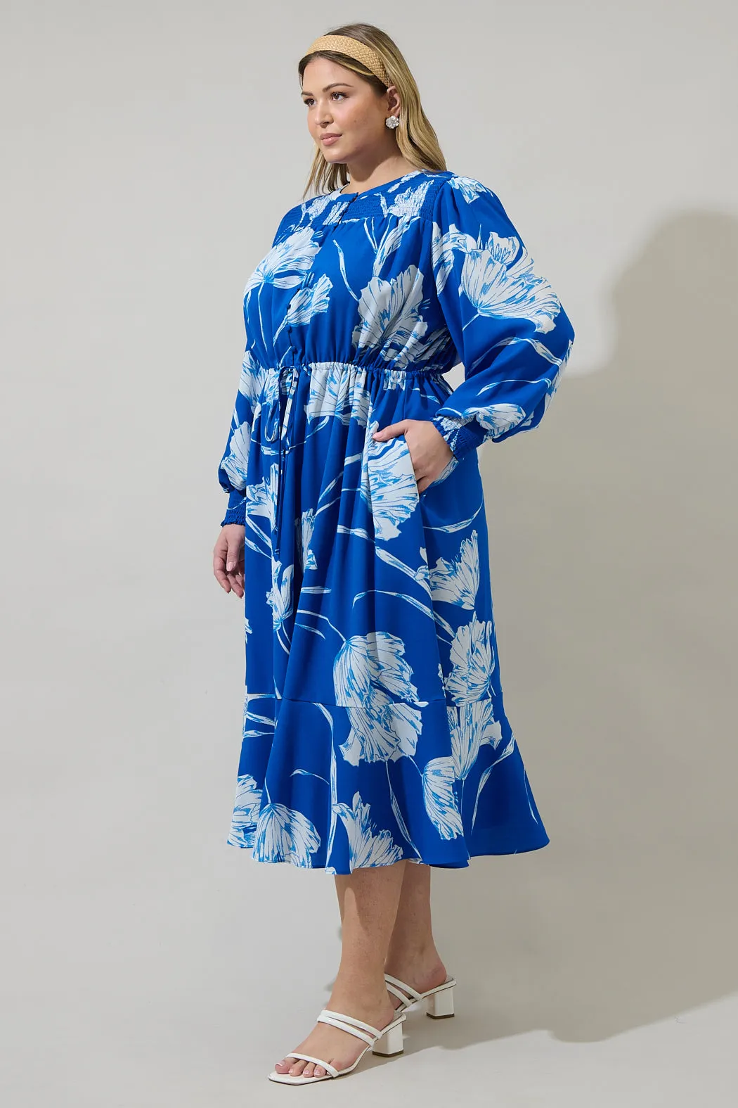 Amanlia Floral Keila Smocked Midi Dress Curve sold by Sugarlips product image thumbnail 3