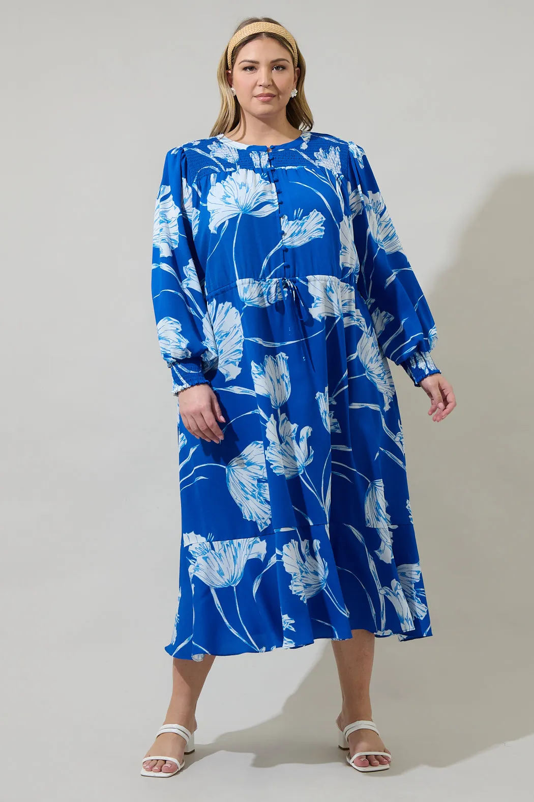 Amanlia Floral Keila Smocked Midi Dress Curve sold by Sugarlips product image thumbnail 5