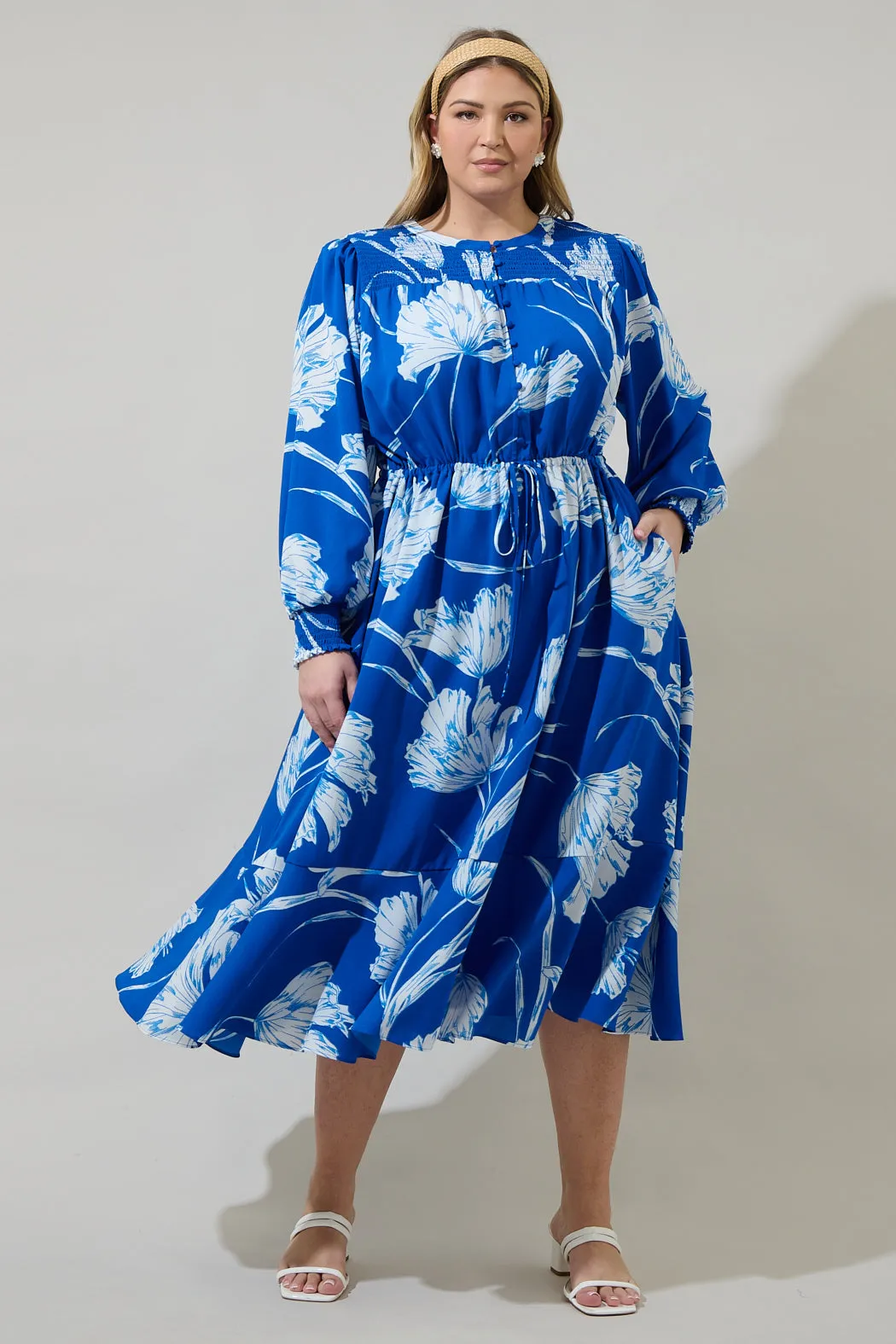 Amanlia Floral Keila Smocked Midi Dress Curve sold by Sugarlips