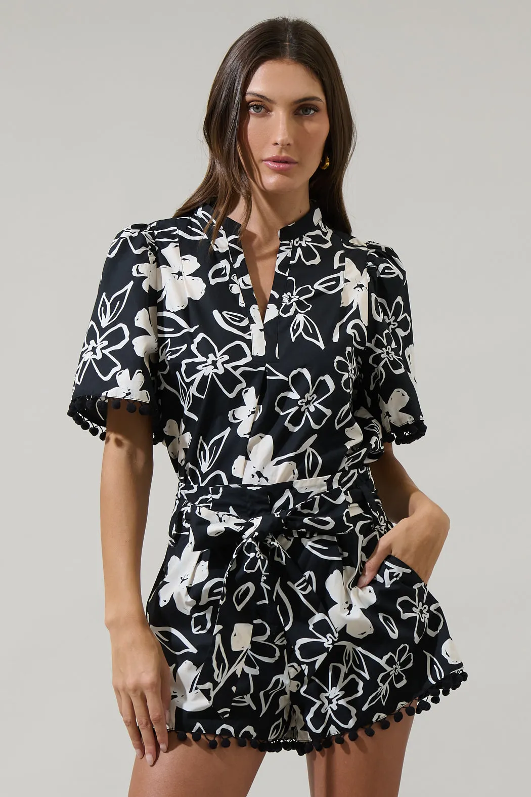 Kianza Floral Yulia Split Neck Poplin Top sold by Sugarlips