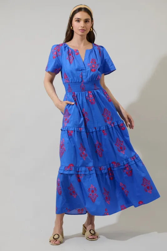 Shayna Floral Palmer Poplin Tiered Maxi Dress sold by Sugarlips