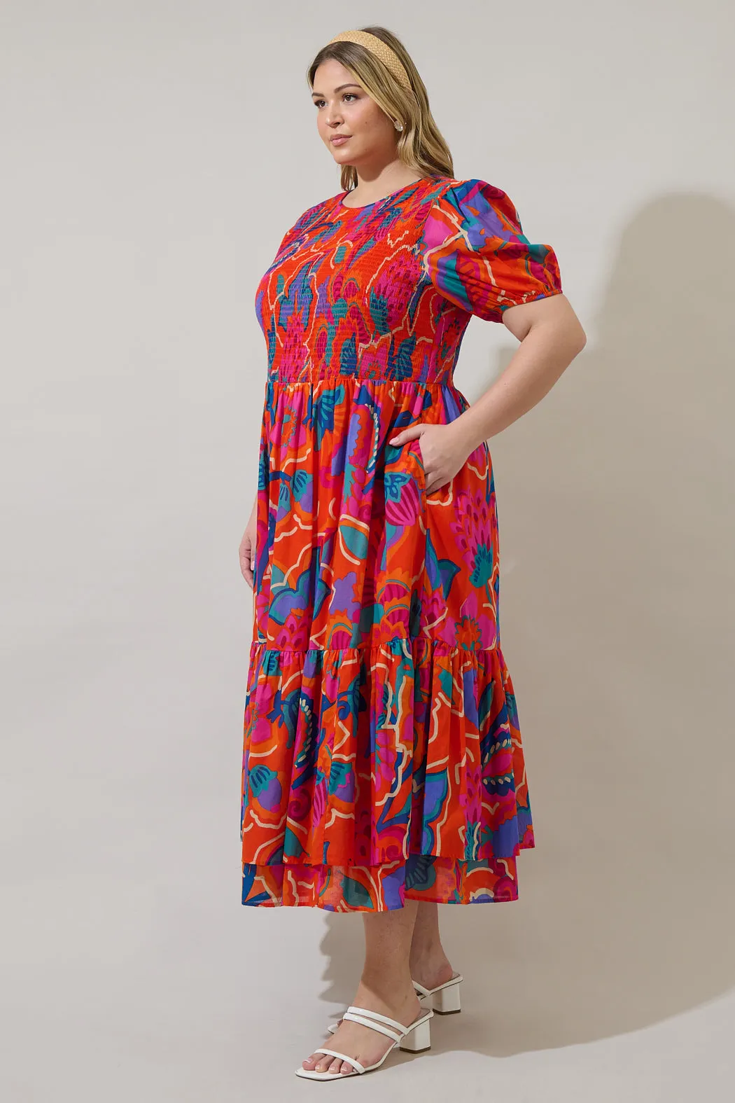 Kahlia Tropics Aruba Smocked Midi Dress Curve sold by Sugarlips product image thumbnail 3