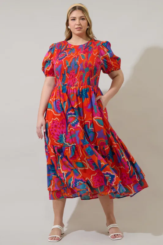 Kahlia Tropics Aruba Smocked Midi Dress Curve sold by Sugarlips