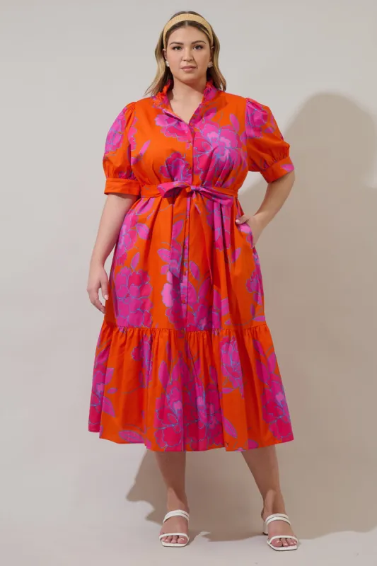 Nalani Floral Giles Button Up Midi Dress Curve sold by Sugarlips