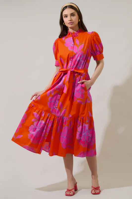 Nalani Floral Giles Button Up Midi Dress sold by Sugarlips