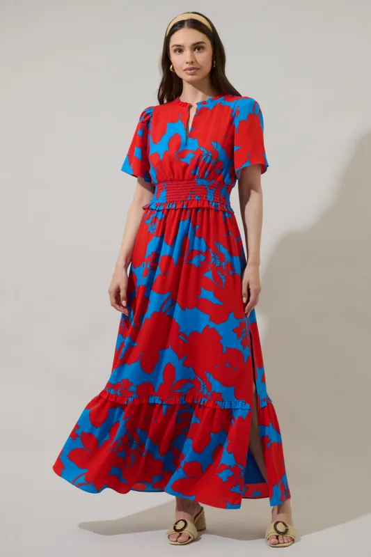 Vianca Floral Valencia Split Neck Maxi Dress sold by Sugarlips