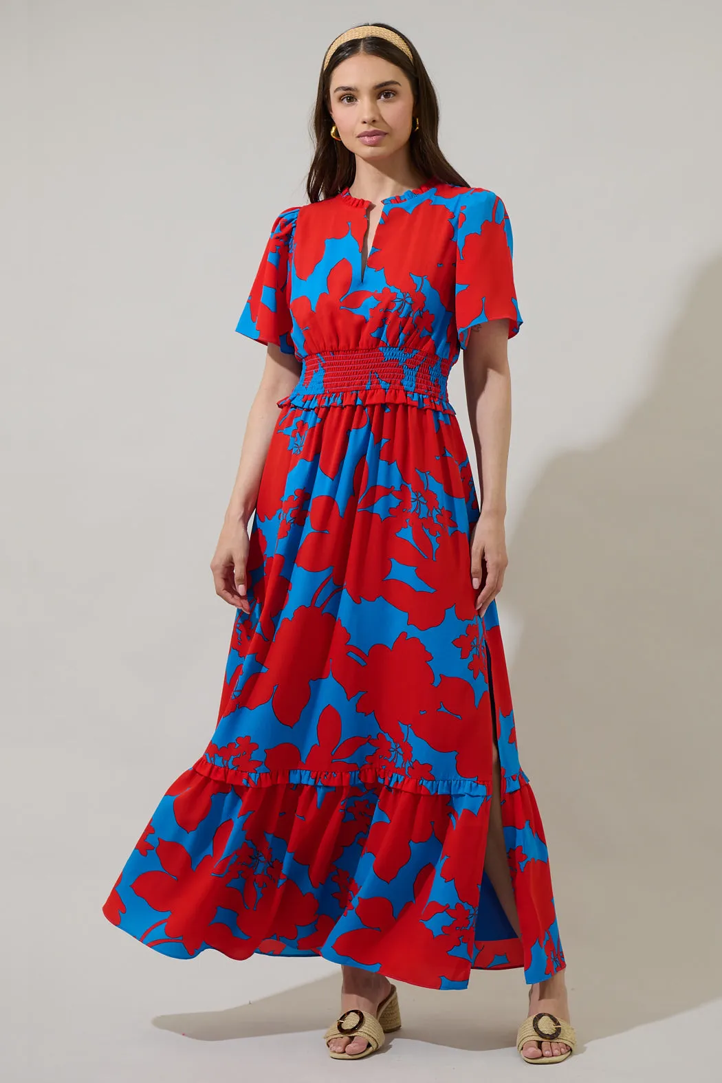 Vianca Floral Valencia Split Neck Maxi Dress sold by Sugarlips