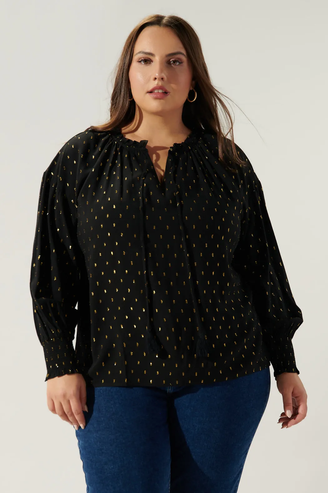 Cyra Gold Fleck Weylin Split Neck Tassel Blouse Curve sold by Sugarlips product image thumbnail 3